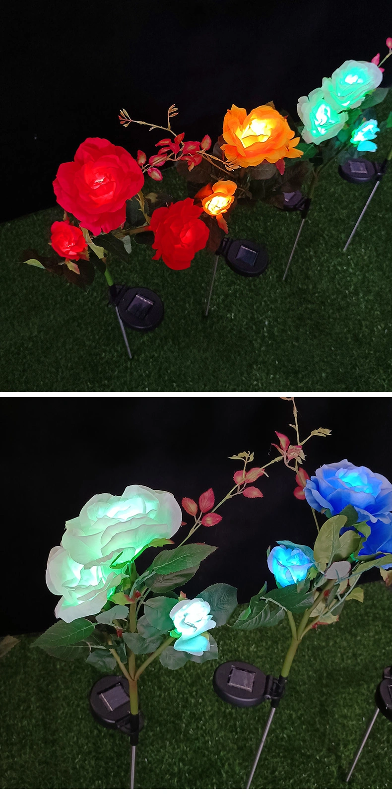 LED Solar Simulation Rose Flower Light Outdoor Lawn Ground Insert Garden Simulation Flower Decorative Landscape Lamp