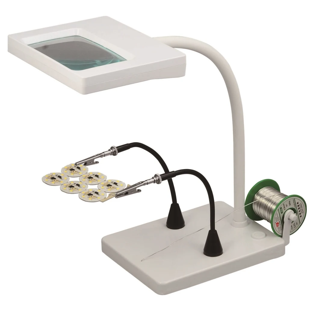 Multifunctional Dimmable LED Table Magnifying Lamp with Metallic Base Magnetic Flexible Arm Clips