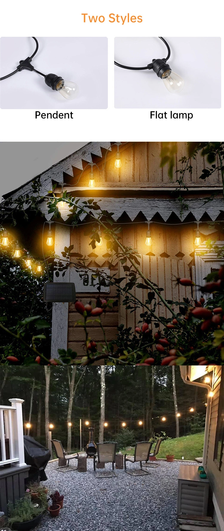 High Quality 48FT 15 Pieces S14 LED Blubs Christmas Holiday Decorative Lighting Outdoor Waterproof Solar LED String Light