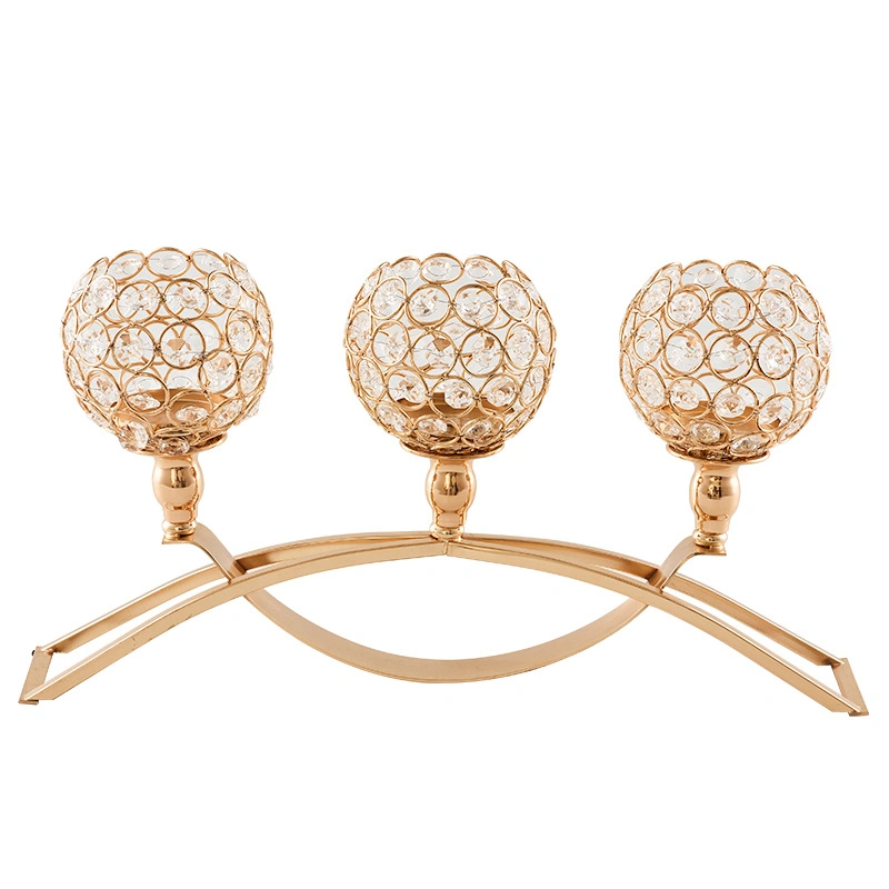 Decorative European Classic Arch Iron Crystal Candle Holders with 3 Arms