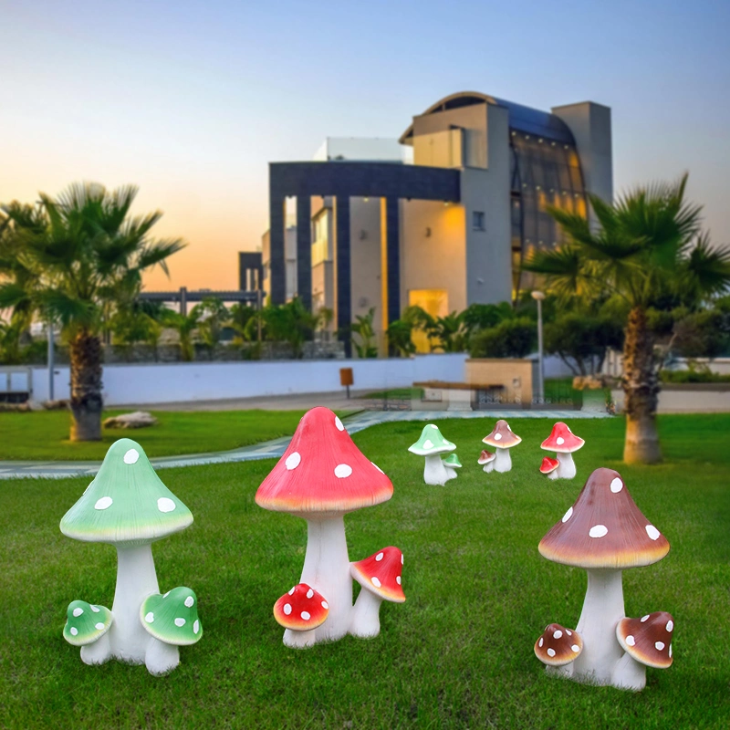 3D Fiberglass Cute Mushroom Light Garden Lawn Landscape Decoration Solar Powered Lights Waterproof LED Ground-Inserted Lamp