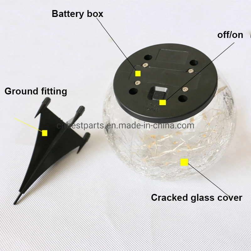Solar Power Garden Cracked Glass Ball LED Waterproof Ground Lamp