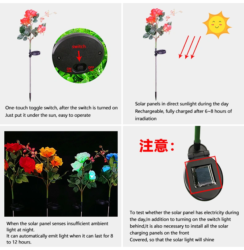 LED Solar Simulation Rose Flower Light Outdoor Lawn Ground Insert Garden Simulation Flower Decorative Landscape Lamp
