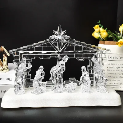 Clear Nativity Five Figurines Scene LED Light Home Church Religious Decoration Christmas Gift
