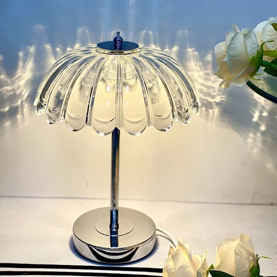 Modern Petal Shaped Crystal Metal Desk Light Bedroom Reading Tri-Color Light LED Table Lamp