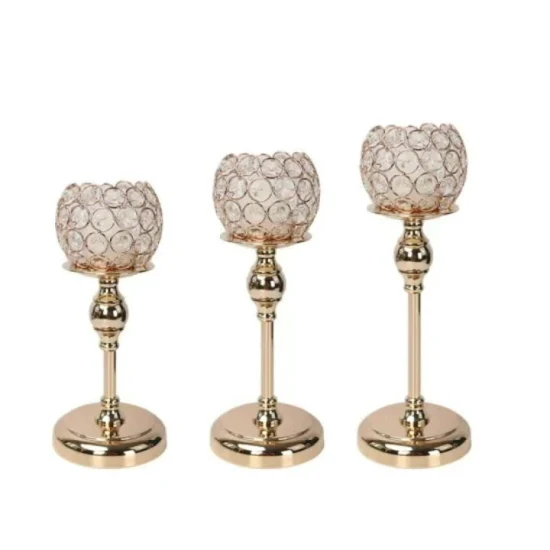 Decorative European Classic Arch Iron Crystal Candle Holders with 3 Arms